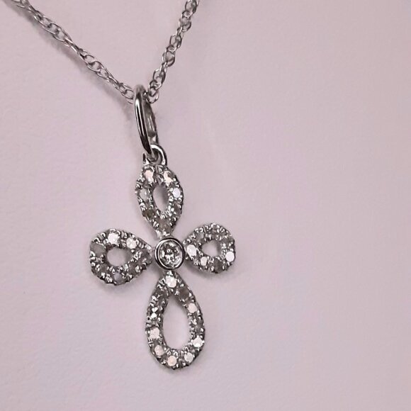 NEW 14kt White Gold and Diamond Cross Necklace - Picture 3 of 12